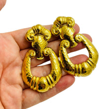 Load image into Gallery viewer, BARRER for AVON gold tone door knocker designer runway clip on earrings
