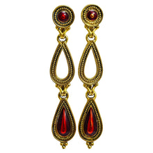 Load image into Gallery viewer, BEREBI signed gold red enamel designer dangle earrings
