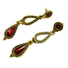 Load image into Gallery viewer, BEREBI signed gold red enamel designer dangle earrings
