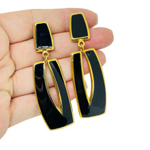 Load image into Gallery viewer, BEREBI signed vintage gold tone black enamel designer pierced earrings
