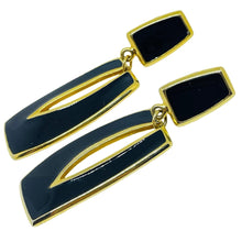 Load image into Gallery viewer, BEREBI signed vintage gold tone black enamel designer pierced earrings
