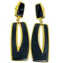 Load image into Gallery viewer, BEREBI signed vintage gold tone black enamel designer pierced earrings
