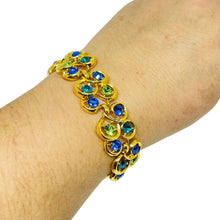 Load image into Gallery viewer, BOB MACKIE signed vintage gold plated blue green crystal designer bracelet
