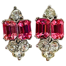 Load image into Gallery viewer, BOGOFF signed vintage silver tone ruby pink  rhinestone designer screw earrings
