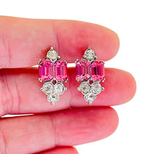 Load image into Gallery viewer, BOGOFF signed vintage silver tone ruby pink  rhinestone designer screw earrings
