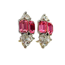 Load image into Gallery viewer, BOGOFF signed vintage silver tone ruby pink  rhinestone designer screw earrings
