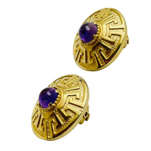 Load image into Gallery viewer, BOUCHER signed gold amethyst glass clip on earrings
