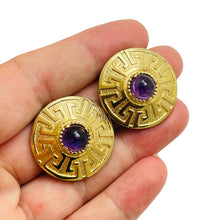 Load image into Gallery viewer, BOUCHER signed gold amethyst glass clip on earrings
