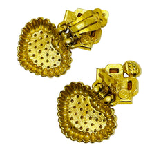 Load image into Gallery viewer, BUTLER WILSON B&amp;W signed gold rhinestone heart dangle designer clip on earrings
