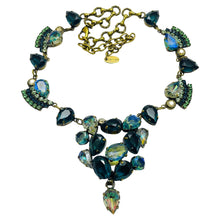Load image into Gallery viewer, CAMEE signed gold tone blue glass designer necklace
