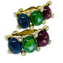 Load image into Gallery viewer, CAROLEE signed gold tone mogul glass ruby emerald sapphire clip on earrings
