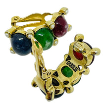 Load image into Gallery viewer, CAROLEE signed gold tone mogul glass ruby emerald sapphire clip on earrings
