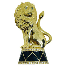 Load image into Gallery viewer, CAROLEE signed vintage gold tone enamel rhinestone lion designer brooch
