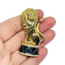 Load image into Gallery viewer, CAROLEE signed vintage gold tone enamel rhinestone lion designer brooch
