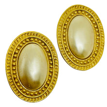 Load image into Gallery viewer, CAROLEE vintage gold tone faux pearls etruscan designer clip on earrings
