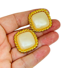 Load image into Gallery viewer, CAROLEE vintage signed gold tone faux pearl massive designer clip on earrings
