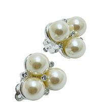 Load image into Gallery viewer, CAROLEE vintage silver pearl rhinestone designer runway clip on earrings
