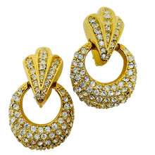 Load image into Gallery viewer, CHRISTIAN DIOR signed vintage crystal door knocker designer clip on earrings
