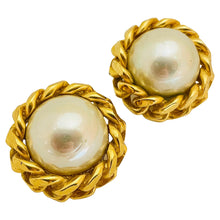Load image into Gallery viewer, CHRISTIAN DIOR signed vintage gold pearl designer runway clip on earrings
