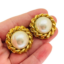 Load image into Gallery viewer, CHRISTIAN DIOR signed vintage gold pearl designer runway clip on earrings
