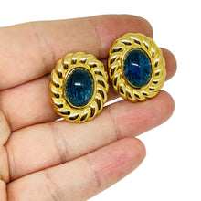 Load image into Gallery viewer, CHRISTIAN DIOR signed vintage gold plated sapphire glass designer clip earrings
