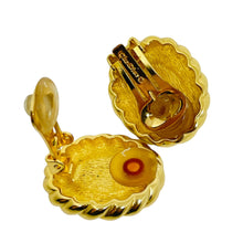 Load image into Gallery viewer, CHRISTIAN DIOR signed vintage gold plated sapphire glass designer clip earrings
