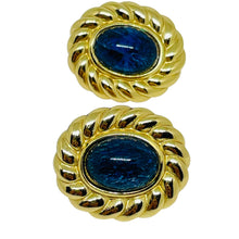 Load image into Gallery viewer, CHRISTIAN DIOR signed vintage gold plated sapphire glass designer clip earrings
