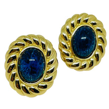 Load image into Gallery viewer, CHRISTIAN DIOR signed vintage gold plated sapphire glass designer clip earrings
