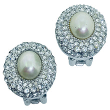 Load image into Gallery viewer, CHRISTIAN DIOR signed vintage silver pearl crystals designer clip on earrings

