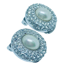 Load image into Gallery viewer, CHRISTIAN DIOR signed vintage silver pearl crystals designer clip on earrings
