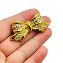 Load image into Gallery viewer, CHRISTIAN DIOR vintage bow gold crystal designer runway brooch

