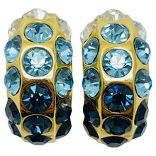 Load image into Gallery viewer, CHRISTIAN DIOR vintage gold blue clear crystal designer runway clip on earrings
