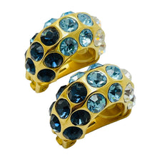 Load image into Gallery viewer, CHRISTIAN DIOR vintage gold blue clear crystal designer runway clip on earrings
