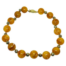 Load image into Gallery viewer, CINER signed vintage gold tone amber resin beaded designer necklace
