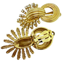 Load image into Gallery viewer, CINER signed vintage gold tone rhinestone massive designer 80's clip on earrings
