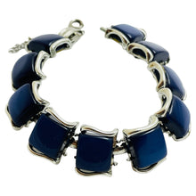 Load image into Gallery viewer, CORO signed silver tone thermoset navy blue link designer bracelet
