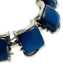 Load image into Gallery viewer, CORO signed silver tone thermoset navy blue link designer bracelet
