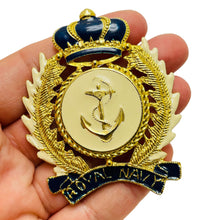Load image into Gallery viewer, CRAFT vintage gold enamel Royal Navy anchor crown designer runway brooch
