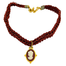Load image into Gallery viewer, C. STEIN signed vintage gold tone glass cameo designer necklace
