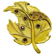 Load image into Gallery viewer, DANECRAFT signed gold tone rhinestones leaf designer brooch
