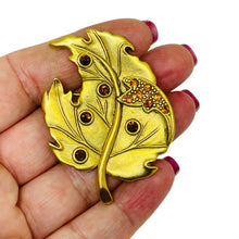 Load image into Gallery viewer, DANECRAFT signed gold tone rhinestones leaf designer brooch
