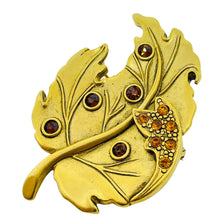 Load image into Gallery viewer, DANECRAFT signed gold tone rhinestones leaf designer brooch
