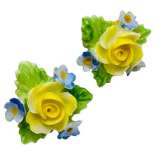 Load image into Gallery viewer, DENTON ENGLAND vintage signed porcelain flowers screw back earrings
