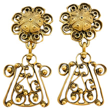 Load image into Gallery viewer, DONNA KARAN DKNY gold tone dangle designer clip on earrings
