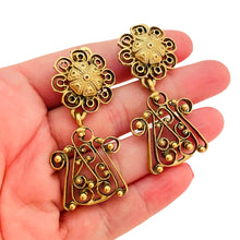 Load image into Gallery viewer, DONNA KARAN DKNY gold tone dangle designer clip on earrings
