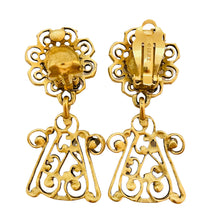 Load image into Gallery viewer, DONNA KARAN DKNY gold tone dangle designer clip on earrings
