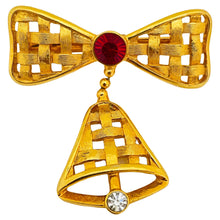 Load image into Gallery viewer, EISENBERG ICE signed vintage gold tone rhinestones bow bell designer brooch
