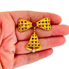Load image into Gallery viewer, EISENBERG ICE signed vintage gold tone rhinestones bow bell designer brooch
