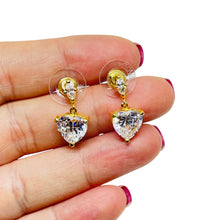 Load image into Gallery viewer, ELIZABETH TAYLOR vintage gold tone heart cz drop designer pierced earrings
