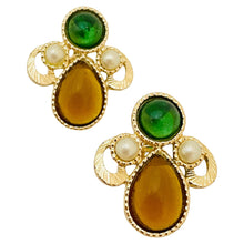 Load image into Gallery viewer, EMMONS signed gold jewel designer clip on earrings
